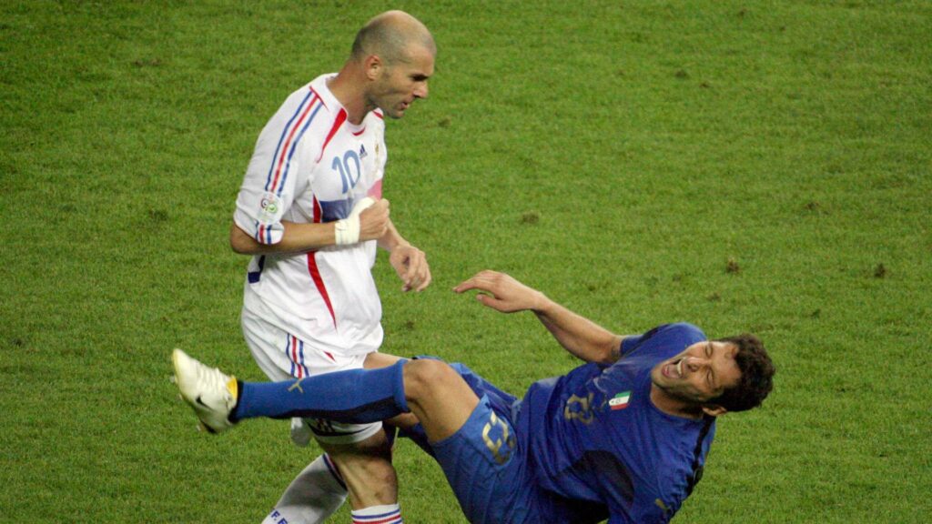 Zidane headbutting Materazzi in the 2006 World Cup Final.